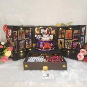 Black Surprise Love Box loaded with Dairy Milk chocolate bouquet