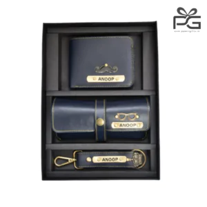 Personalized Men’s wallet, keychain & eyewear case hamper – (Royal Blue)