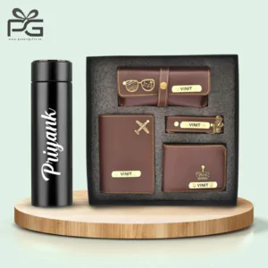 Temperature Bottle & Personalized wallet hamper for men’s – (Brown)