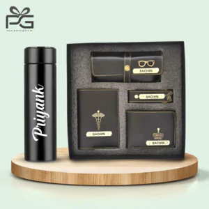 Temperature Bottle & Personalized wallet hamper for men’s – (Black)