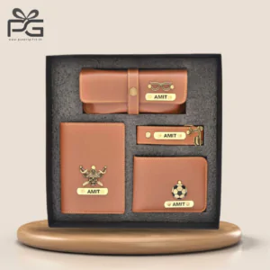 Customised men’s wallet 4 in one hamper (Tan)