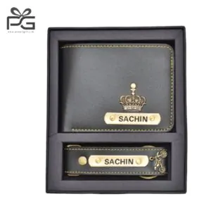 Personalized Men’s wallet and keychain combo (Black)