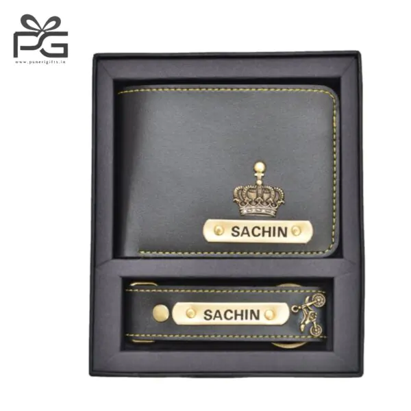 Personalized Mens wallet and keychain combo Black 3