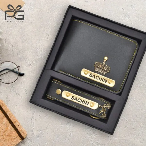 Personalized Mens wallet and keychain combo Black 4