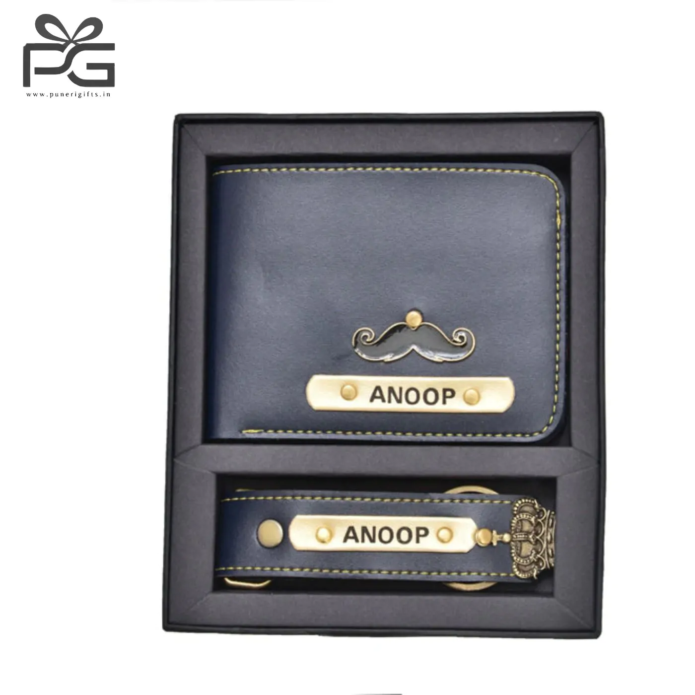 Personalized Mens wallet and keychain combo Blue punergifts 1