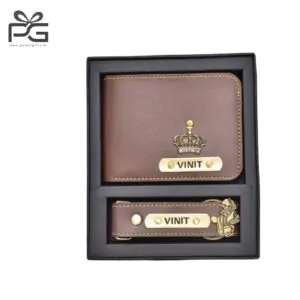 Personalized Men’s wallet and keychain combo (Brown)