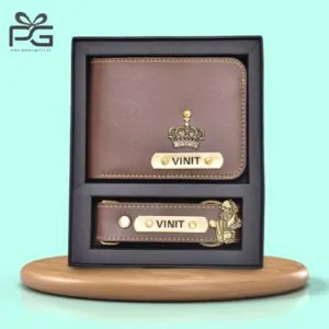 Personalized Men’s wallet and keychain combo (Brown)