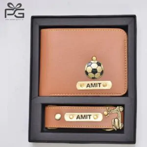 Personalized Men’s wallet and keychain combo (Tan)