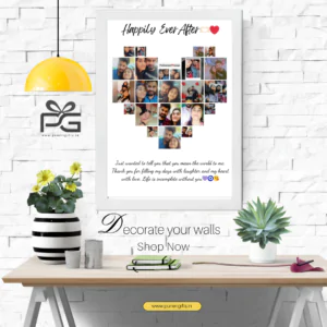 Customised heart shaped collage arranged photo frame