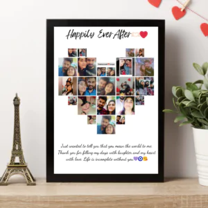 Customised heart shaped collage arranged photo frame