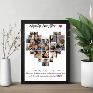 Customised heart shaped collage arranged photo frame