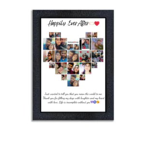 Customised heart shaped collage arranged photo frame