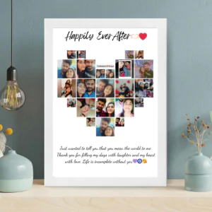 Customised heart shaped collage arranged photo frame