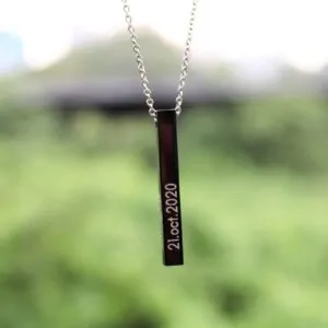 Personalized Unisex Laser Engraved Black Memory Bar Necklace Customized Necklace