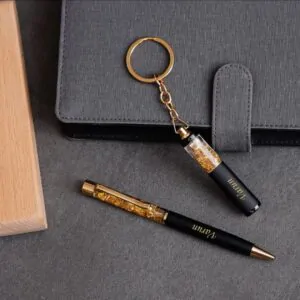 Personalized Gift Combo – Gold Flake Pen And Keychain Combo