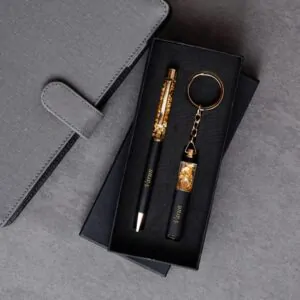 Personalized Gift Combo – Gold Flake Pen And Keychain Combo