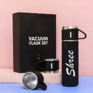 Personalized Vacuum Insulated Flask Gift Set With 3 Cups – Random Colours