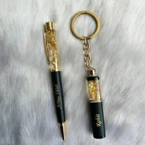 Personalized Gift Combo – Gold Flake Pen And Keychain Combo