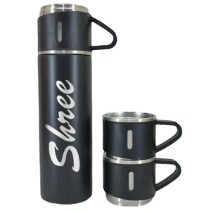 Personalized Vacuum Insulated Flask Gift Set With 3 Cups – Random Colours