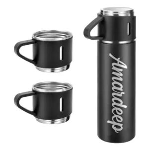 Personalized Vacuum Insulated Flask Gift Set With 3 Cups – Random Colours