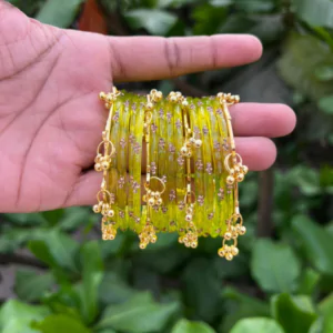 Kashmiri Ghunghroo Bangles Set | 16 Pieces Traditional Bangles – Shivratri Green