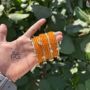 Kashmiri Ghunghroo Bangles Set | 16 Pieces Traditional Bangles – bright orange (amber tone)