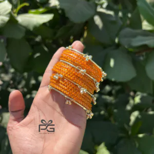 Kashmiri Ghunghroo Bangles Set | 16 Pieces Traditional Bangles – bright orange (amber tone)