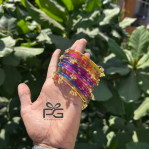 Kashmiri Ghunghroo Bangles Set | 16 Pieces Traditional Bangles – Dark Multicolor