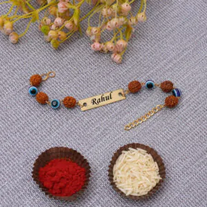 Evil Eye Rudraksh Rakhi – Personalized Rudraksha & Evil Eye Bracelet – Perfect For Rakshabandhan