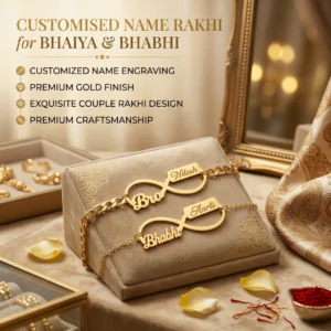 Personalized Bhaiya Bhabhi Rakhi Set – Custom Name Rakhi Combo for Raksha Bandhan
