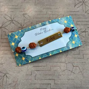 Evil Eye Rudraksh Rakhi – Personalized Rudraksha & Evil Eye Bracelet – Perfect For Rakshabandhan