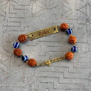 Evil Eye Rudraksh Rakhi – Personalized Rudraksha & Evil Eye Bracelet – Perfect For Rakshabandhan