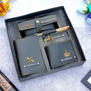 Personalized Complete Combo for Men (Leather Wallet, Eyeglass cover, Keychain, Passport cover, Metal Pen)