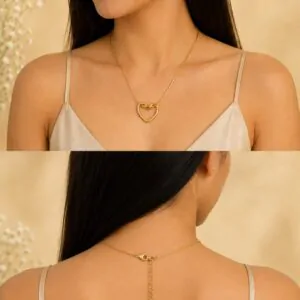 Elegant Heart Link Golden Pendant Necklace
